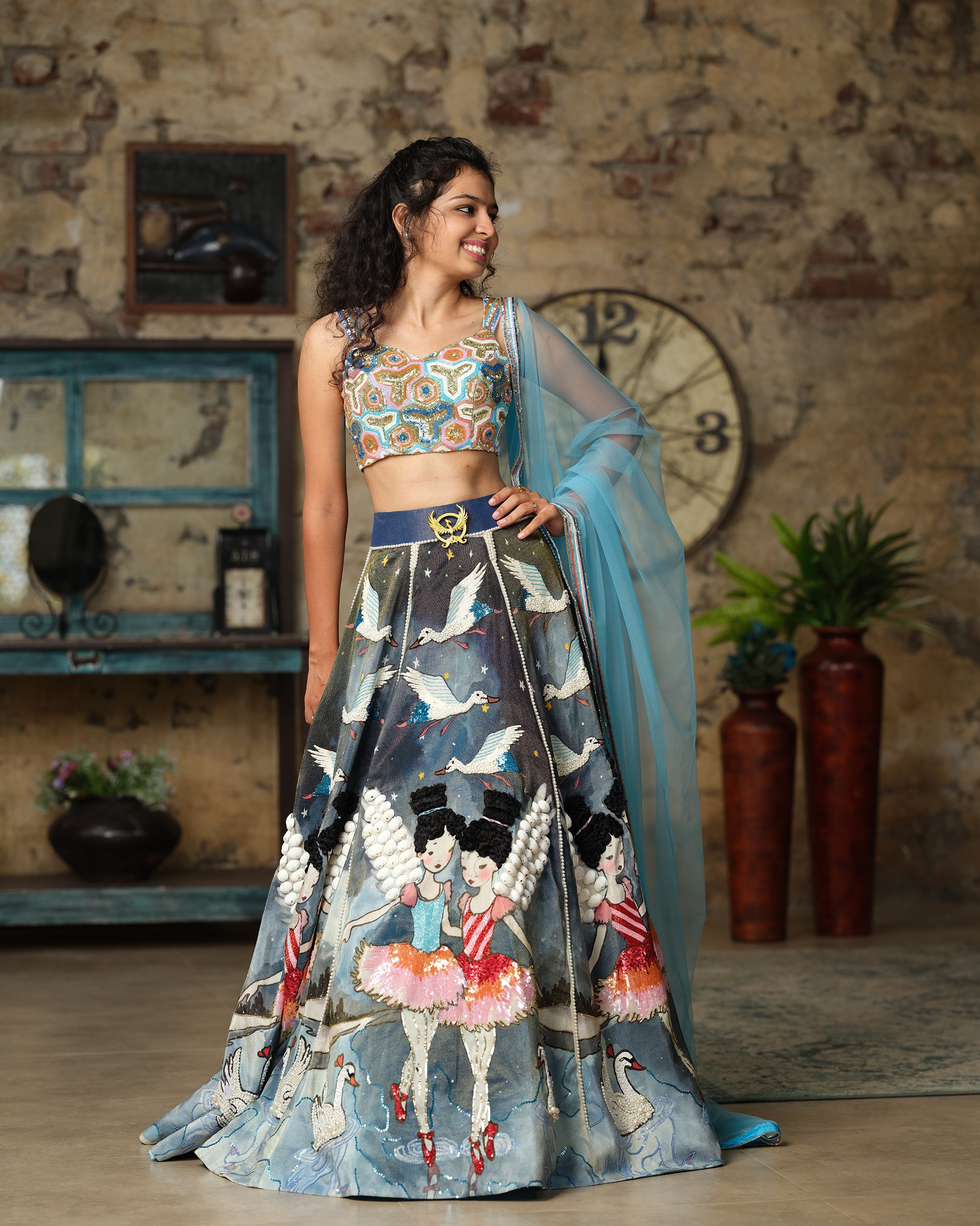 Dark Green Design Stitched Lehenga