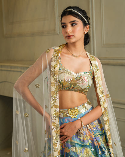 Light Blue Baagbageecha Lehenga Set